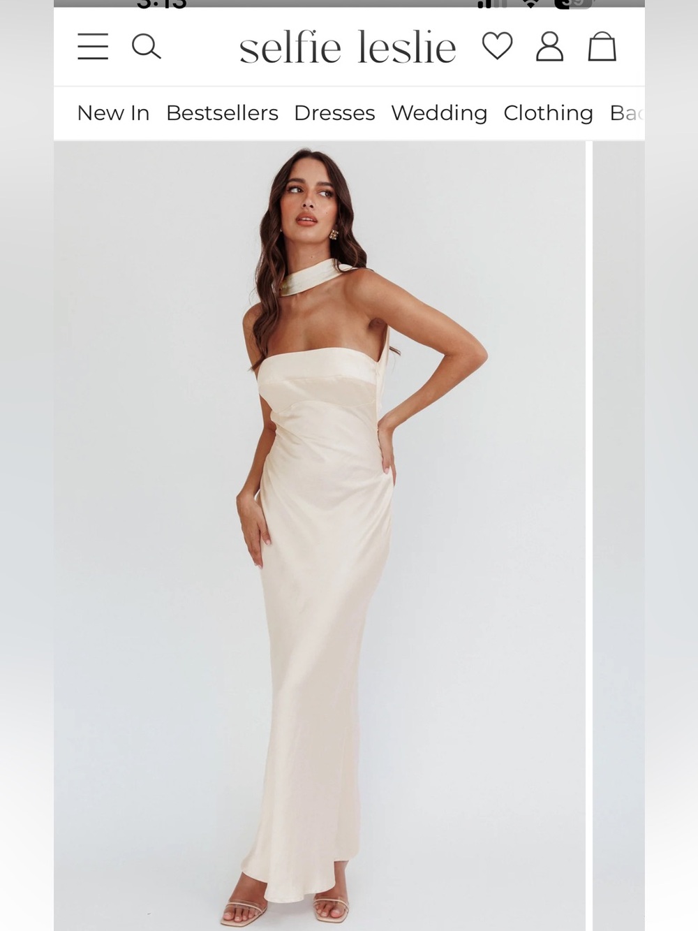Selfie Leslie Strapless Cream Satin Column Gown with Bonded Choker